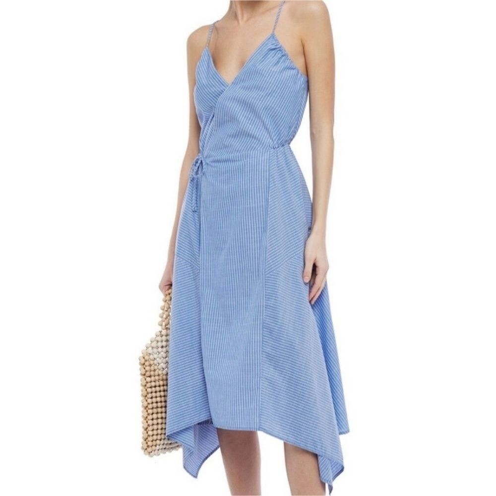 JOIE Hepzibah Striped‎ Chambray Wrap Dress In French Chambray | Size S
